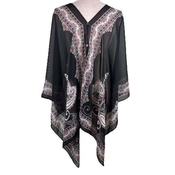 J. Jill Tops - J Jill Poncho Two Way Semi Sheer Chiffon Multicolor Black Boho OS